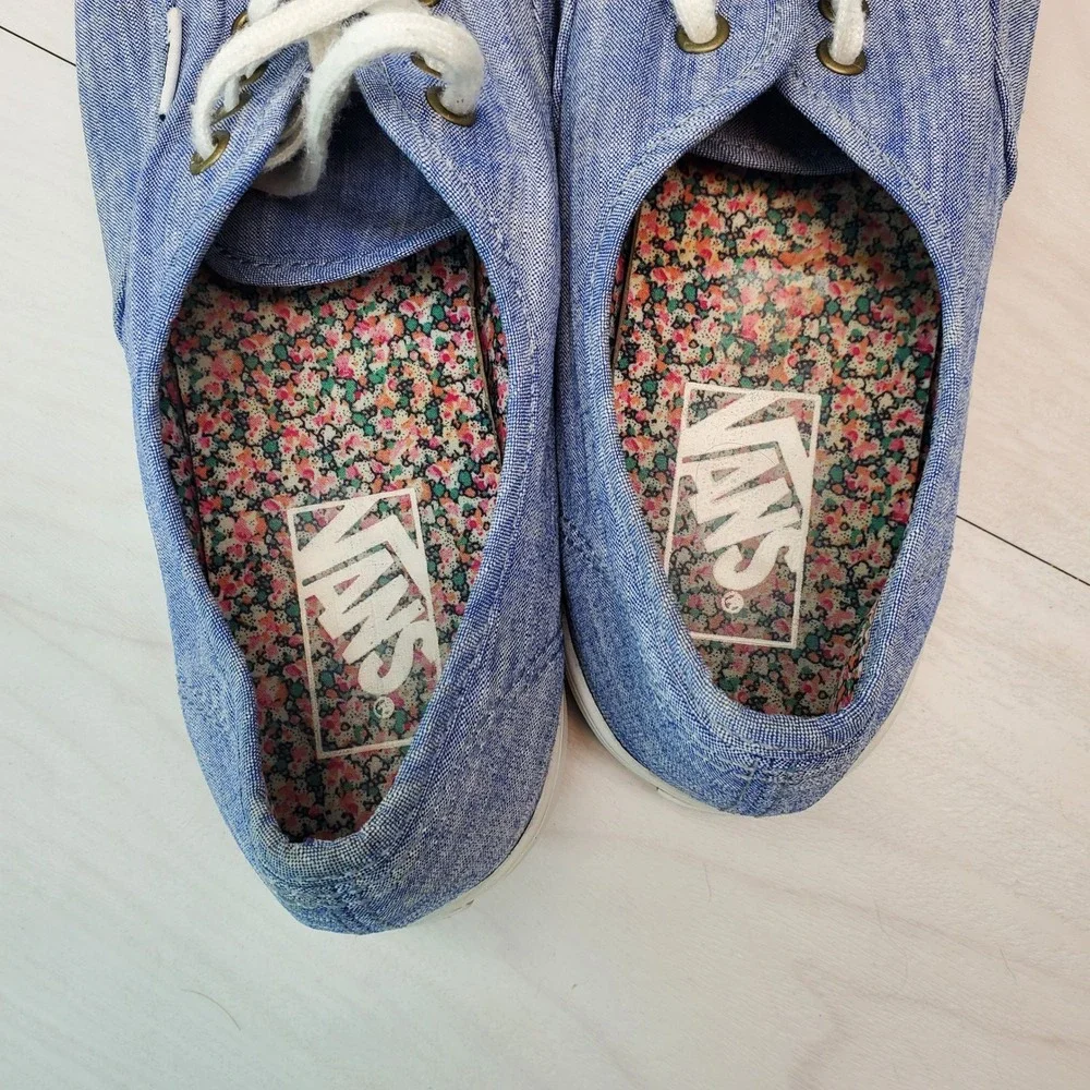 Vans Authentic Low Top Denim Floral‎ Print Sneakers Women US 8.5